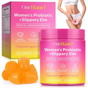 Probiotics for Women Gummies with Slippery Elm, Vegan Intimate Feminine Balance Probiotics Gummies Pineapple Flavor Supports Ph Balance, Gut Health & Immune System 60 Gummies