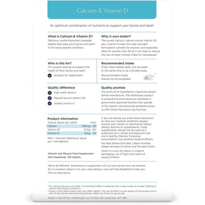 Healthspan Calcium & Vitamin D (240 Chewable Tablets) | High Strength Pure Calcium Supplement | Natural Source of Vitamin D3 | Added Vitamin K for Bone Health | Vanilla | Vegetarian