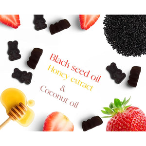 Black Seed Oil Gummies - 60 Vegan Gummies - Supports Skin and Hair, Immune System, Metabolism, Joints & Wellness - Strawberry Flavour