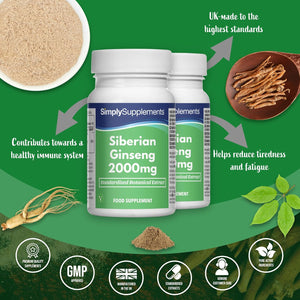 Siberian Ginseng Tablets | Supports Mental Performance & Reduces Fatigue | Suitable for Vegans and Vegetarians | 360 Tablets = 6 Months’ Supply | Made in the UK in Accordance with GMP Standards