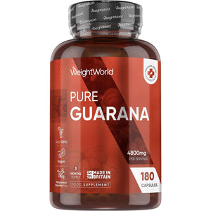 Guarana Capsules 4800Mg - Caffeine Pills - 180 Capsules (3 Months Supply) - Rich in Bioactive Compounds - Travel-Friendly, Gmp-Approved & Vegan-Friendly Caffeine Supplements - Made in the UK