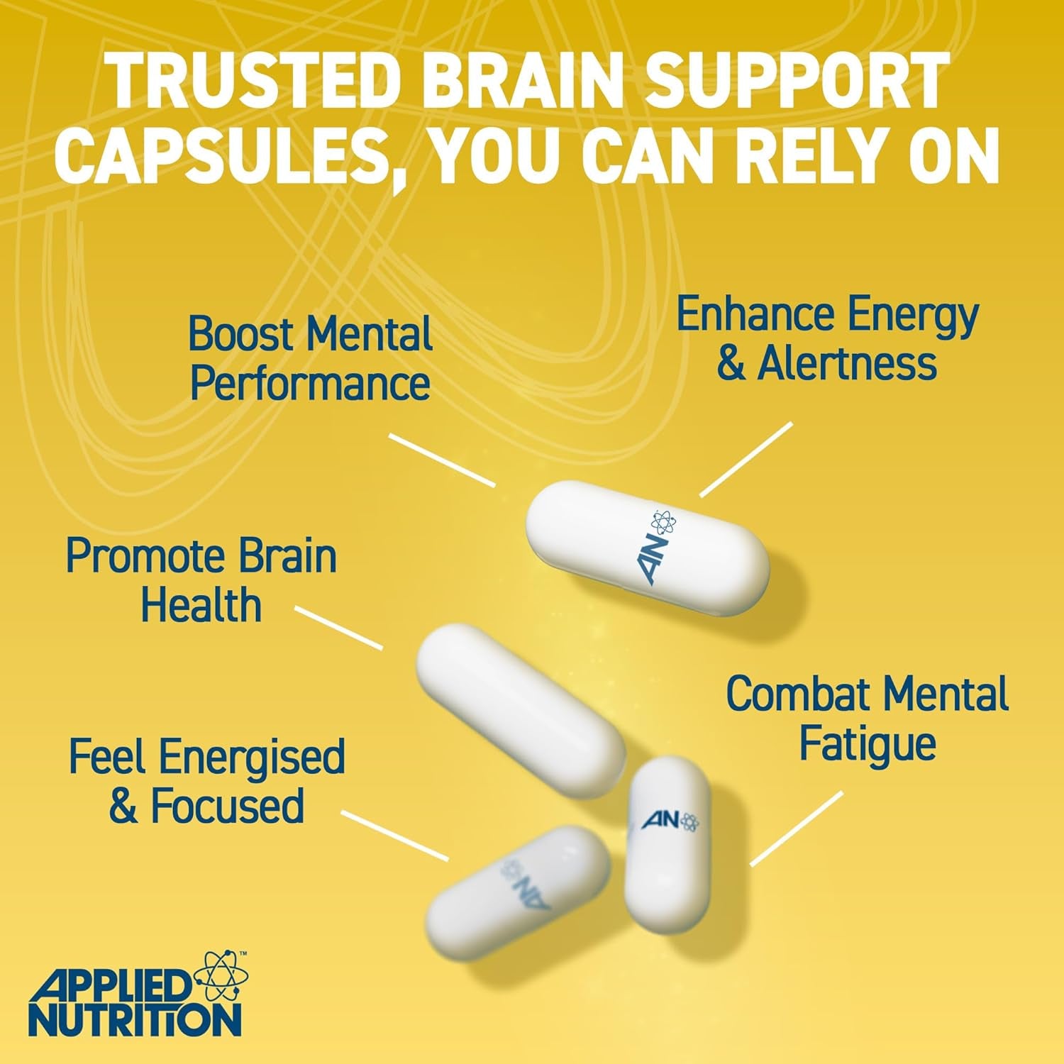 Applied Nutrition - Solutions - Brain Fuel - Capsules with Nootropics, Vitamins, & Panax Ginseng - Best Focus Booster - Enhances Mental Performance - (60 Capsules – 30 Servings)