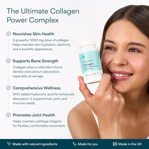 Bettervits Collagen Complex with Hyaluronic Acid and Vitamin C | Marine Collagen Supplements for Women and Men with Biotin | High-Strength Vitamin E for Skin, Hair, Nails, Joint Health - 60 Capsules