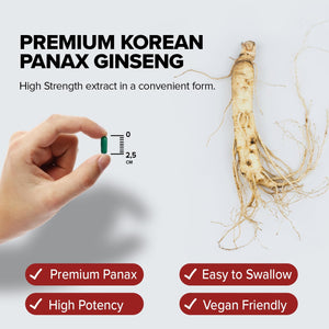 ORZAX Korean Panax Ginseng Capsules with 30% Ginsenosides for Performance & Energy Supplements for Women and Men - Red Ginseng for Enhanced Focus (120 Veg Capsules)
