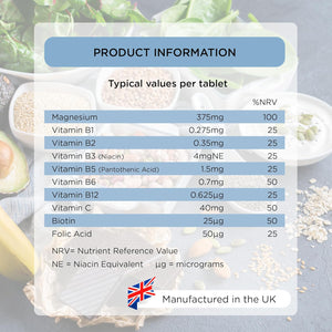 Healthspan Magnesium 375Mg | Everyday Support for Muscles & Nervous System | Added B Vitamins Complex | Added Benefits for Your Bones, Teeth & Energy Levels | Vegan (90 Tablets)