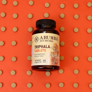 Arumba Ayurveda Triphala Tablets 240 Tablets, 500 Mg per Tablet, Made with Pure Amalaki Powder, Haritaki Powder, Bibhitaki Powder
