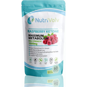Nutrivolv Raspberry Ketones 1000Mg per Serving | Natural Weight Loss Supplement | Boosts Metabolism & Energy | Fat Burner & Appetite Suppressant | 60 Vegan Capsules