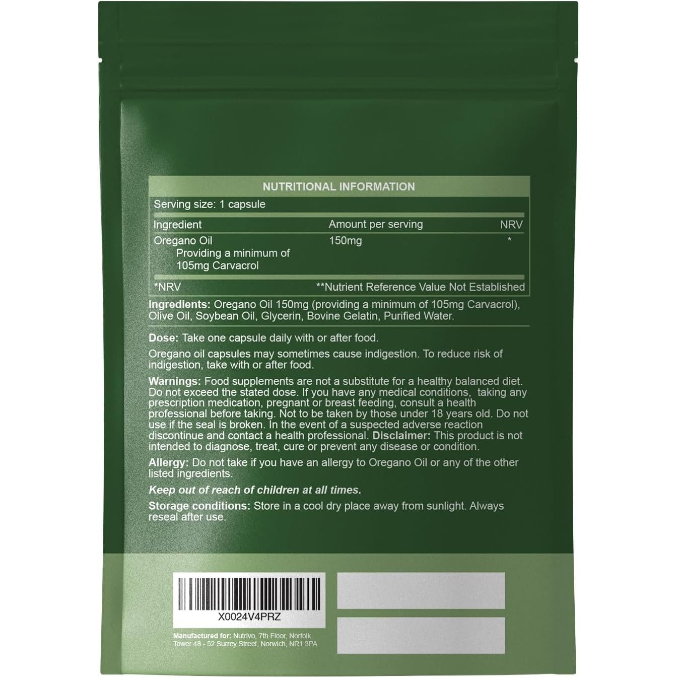 Oregano Oil Capsules | High Strength Oil of Oregano - 150Mg per Soft Gel | High Carvacrol Content | Immune & Digestive Support | Cold Pressed, Non-Gmo & UK Made