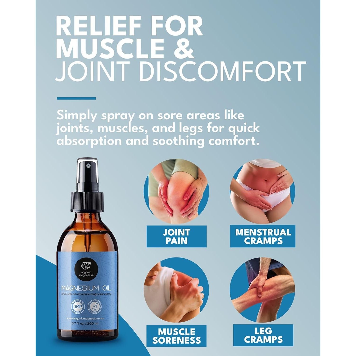 Magnesium Spray for Restless Legs, Muscle Cramps, Joints & Sleep – Topical Magnesium Oil for Feet & Body – Zechstein Source – 100% Natural & Ultra Pure – 200Ml Glass Bottle