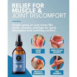 Magnesium Spray for Restless Legs, Muscle Cramps, Joints & Sleep – Topical Magnesium Oil for Feet & Body – Zechstein Source – 100% Natural & Ultra Pure – 200Ml Glass Bottle