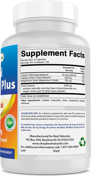 Best Naturals Coral Calcium plus 1000 Mg 250 Capsules (250 Count (Pack of 1))