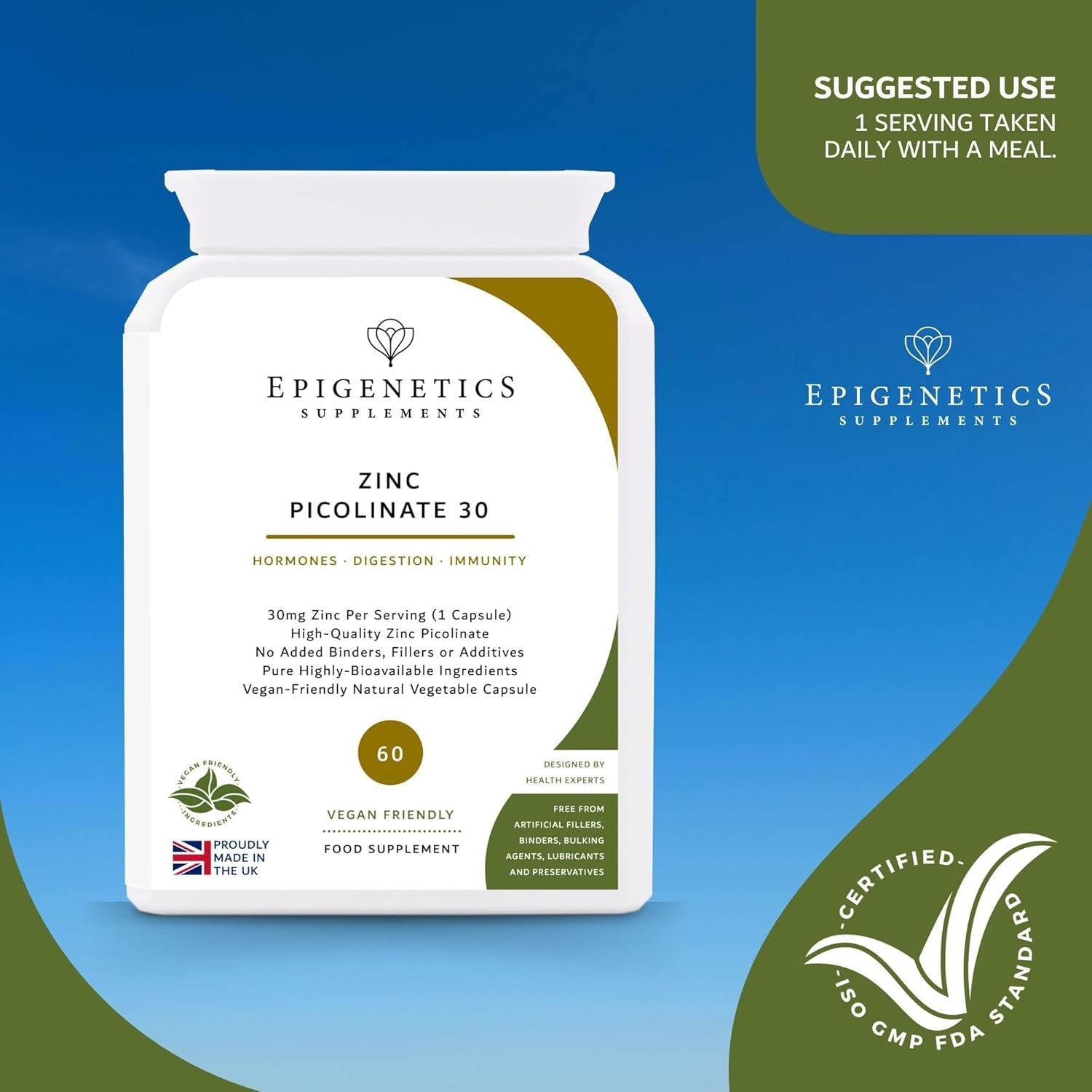 Zinc Picolinate 30 | 30Mg Zinc Supplements for Men & Women | High Strength Mineral Supplement | 2 Months Supply, 60 Vegan Capsules, Made in UK