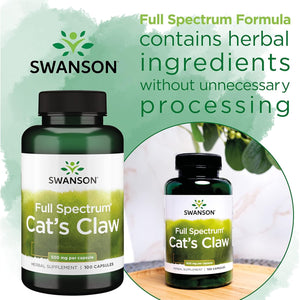 Swanson, Cat'S Claw, 500Mg, 100 Capsules, High Strength, Laboratory Tested, SOYA Free, Gluten Free, Non-Gmo