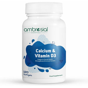 Ambrosial Calcium & Vitamin D Supplement, High Potency, High Strength Calcium, Vitamin D3, Gluten Free, Supports Bone Health, Muscles & Teeth, Pack of 1-120 Softgels
