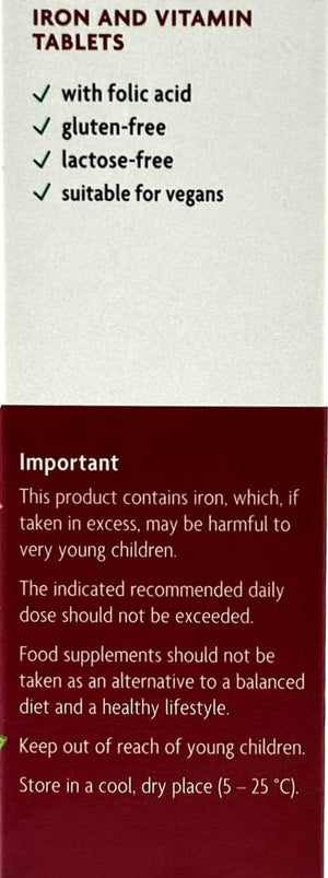 Flora Iron and Vitamin Supplement, Gluten-Free, Lactose-Free - 84 Vegan Tablets (Pack of 2) 168 in Total