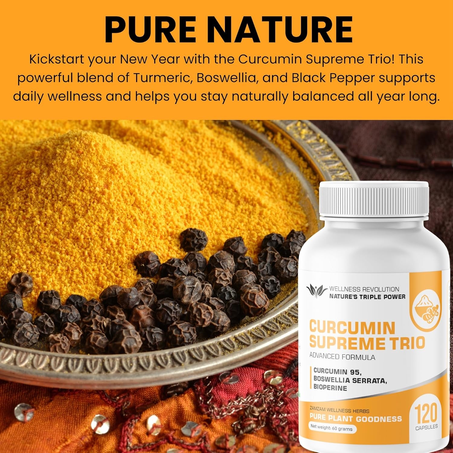 Curcumin Supreme Trio with Curcumin 95% Boswellia Serrata & Bioperine – High-Strength for Joint, Inflammation, and Immune Support – Vegan Capsules – Premium Absorption Formula