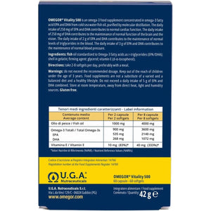 Omega 3 Fish Oil Capsules IFOS Certified - OMEGOR Vitality 500 Omega3 Supplement with 535Mg EPA and 268Mg DHA for 2 Capsules - No Aftertaste (60 Softgel Caps)