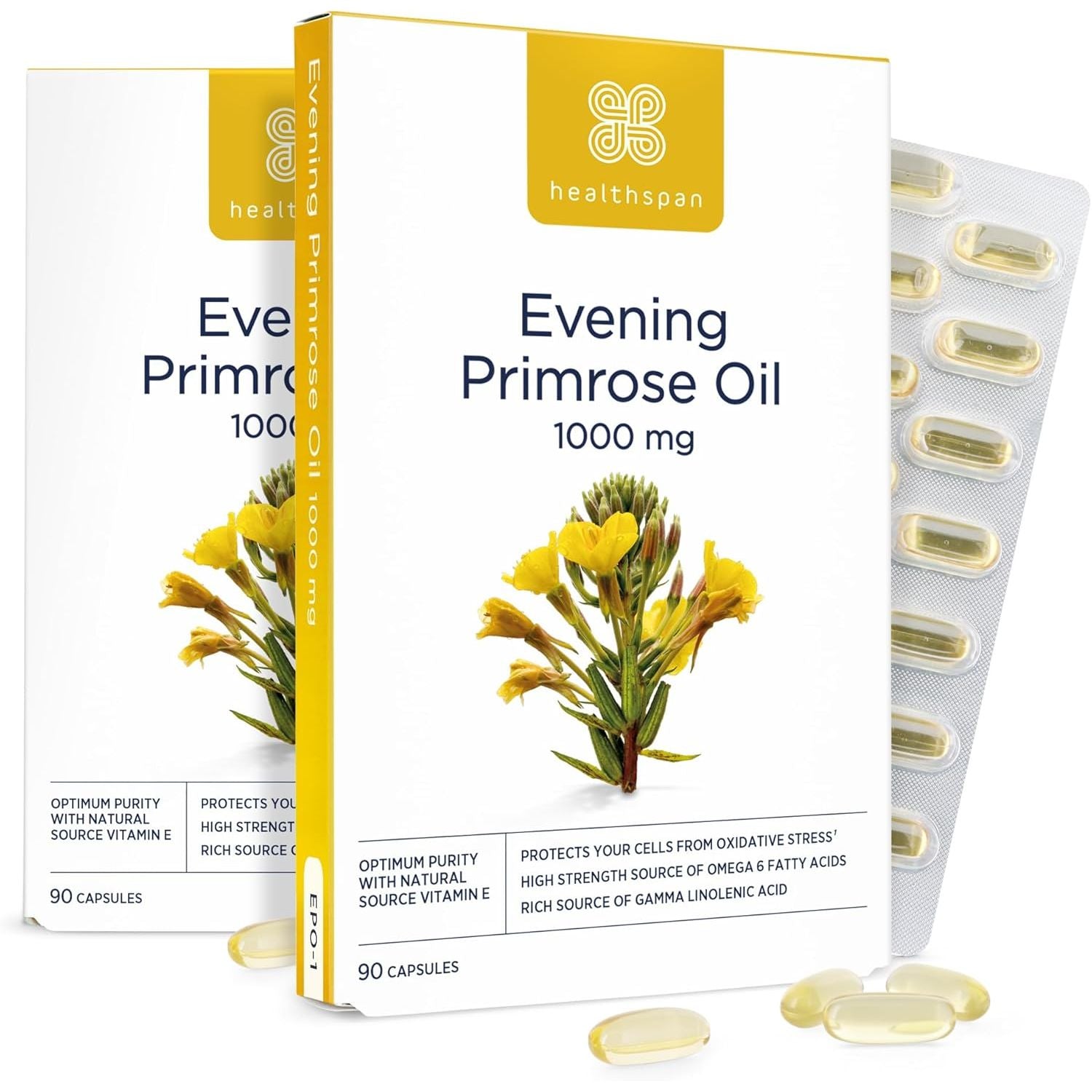 Healthspan Evening Primrose Oil | Support Women'S Health | Helps Maintain Hormonal Balance | Rich Source of Omega 6 Fatty Acids | Added Vitamin E | Vegan (180 Capsules, 1,000Mg)