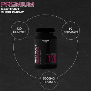 Fraction One Beetroot Gummies – 120 Gummies – 3000 Mg per Serving, 5:1 Extract - Enhanced with Vitamin C and Magnesium – Supports Blood Pressure, Vegan, Nitric Oxide Supplement – 60 Days Supply