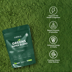 OMNIA Super Greens Powder – 40 Ingredients with Superfoods, Vitamins & Antioxidants – Supports Gut Health, Detox, Energy & Immunity – Vegan-Friendly, Non-Gmo – 30 Servings (210G, Unflavoured)