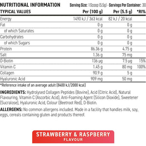 Applied Nutrition Collagen Powder - Strawberry & Raspberry Flavour - 5000Mg Hydrolysed Bovine Flavoured Collagen Peptides with Vitamin C, Hyaluronic Acid & Biotin (165G - 30 Servings)