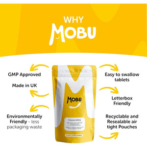 Potassium Supplement 200Mg 120 Tablets | Contributes to Normal Blood Pressure, Muscle Function and Nervous System Function | Electrolyte Regulation | Potassium Chloride | Vegan | UK Made MOBU