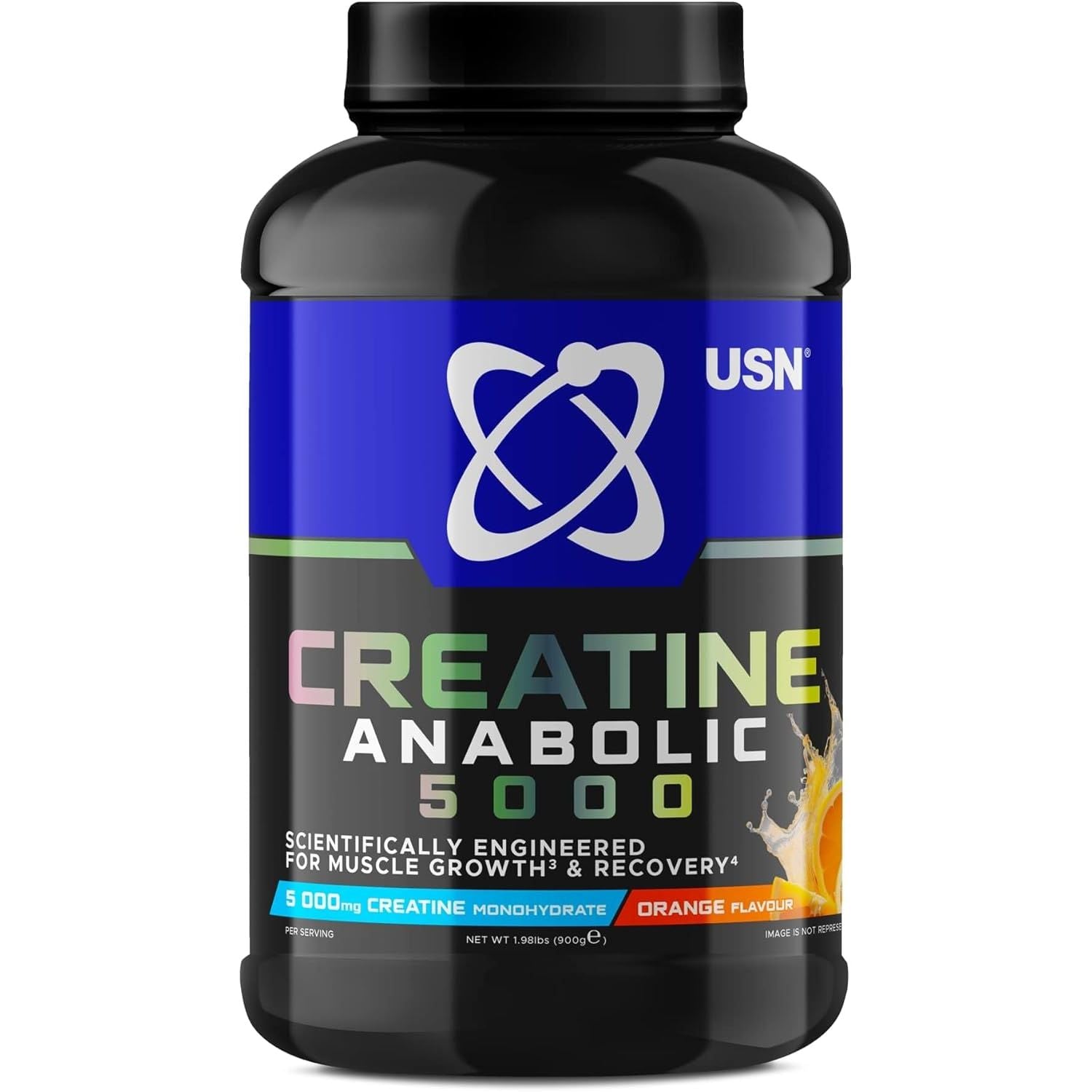 USN Creatine Anabolic 5000 – All-In-One Muscle Growth & Recovery Powder, 5000Mg Creatine Monohydrate + 3000Mg Bcaas, Low Sugar, Orange Flavour, 900G (30 Servings) - New Formula