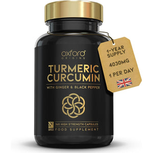 Advanced Turmeric and Black Pepper Capsules Made in the UK | ONE per Day Turmeric Supplement with Ginger & Black Pepper | High Absorption Tumeric Supplement Joints Care | 1 Year Supply - 365 Capsules