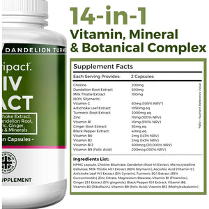 Milk Thistle 14-In-1 Liver Support Complex – 7986Mg per Serving – with Dandelion Leaf, Artichoke Extract, Choline, Turmeric, Vitamins & Minerals – 80% Silymarin – 60 Vegan Capsules (Not Tablets) – UK