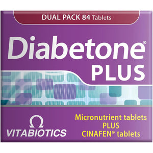 Diabetone plus with CINAFEN Complex: Cinnamon, Fenugreek and Chromium and 21 Micronutrients for Improved Blood Sugar Level and Diabetes Management, by Vitabiotics