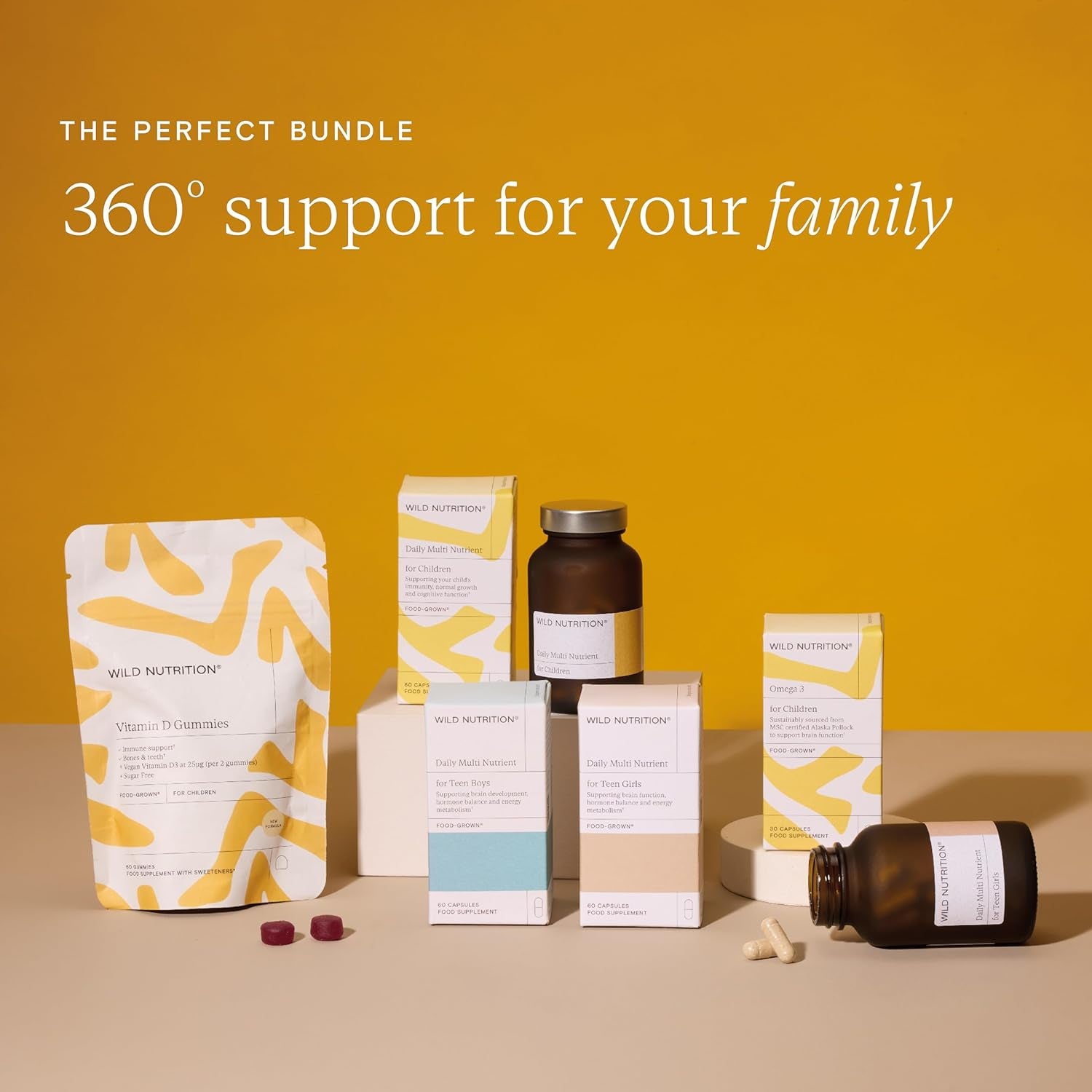 WILD NUTRITION Food-Grown® Kids Daily Multi Nutrient | Kids Multivitamin with B Vitamins, Magnesium, Zinc, Vitamin D, and More to Support Immunity, Bones, and Cognitive Development | 60 Capsules