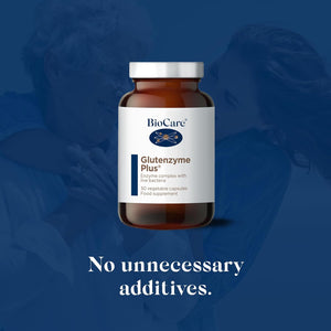 Biocare Glutenzyme plus - Enzyme Complex with Live Bacteria - Food Supplement Suitable for Vegetarians and Vegans - 30 Capsules