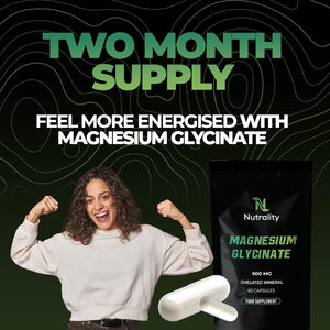 Nutrality Magnesium Glycinate 500Mg | High-Strength Magnesium Complex | Supports Bone Health & Energy Levels | Sleep Aid Promotes Relaxation | 60 Vegan Capsules
