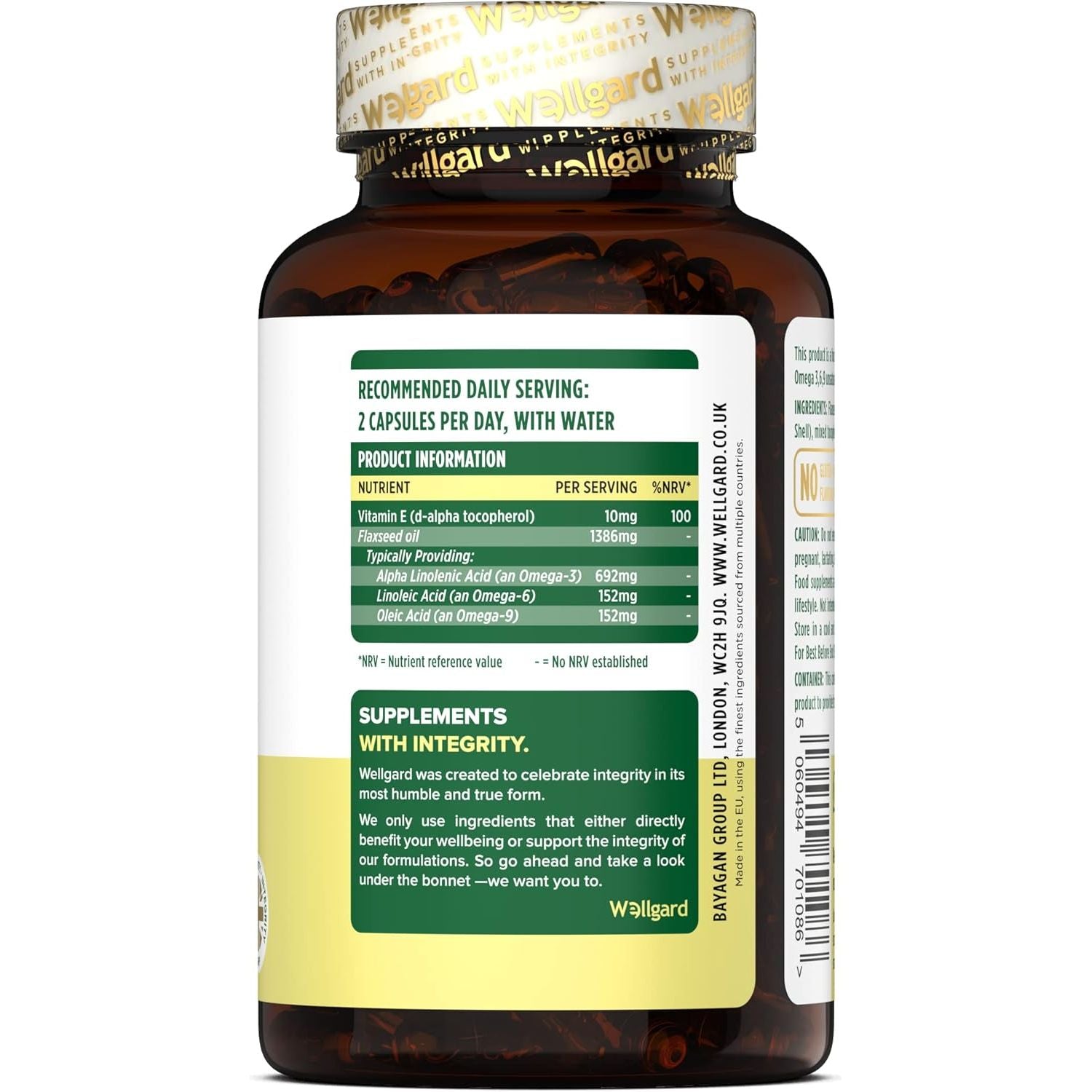 Vegan Omega 3 6 9 Capsules by Wellgard - High Strength 1386Mg Flaxseed Oil Capsules with Alpha Linolenic Acid (ALA), Linoleic Acid (LA), Vitamin E