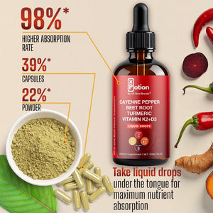 Cayenne Pepper Drops – Xpotion - Natural Liquid Extract with Beet Root, Vitamin D3 & K2 – 60Ml Herbal Supplement