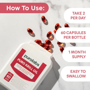 Purolabs Antarctic Krill Oil 1000Mg - High Strength Omega-3 (220Mg) with Phospholipids (400Mg) & Astaxanthin - Superba™ Sustainable Source - Heart, Brain & Eye Health - 60 Capsules