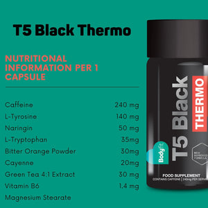 Bodyfit T5 Black Thermo - T5 Thermogenic Pills - Workout Boosting Weight Management Formula - 60 Capsules
