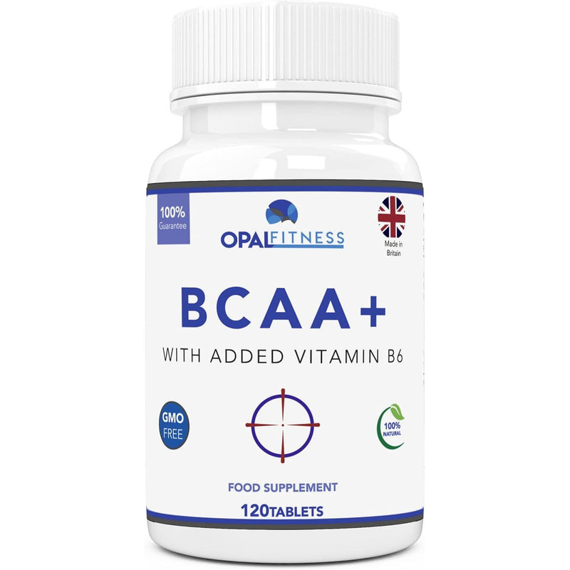 BCAA Tablets, Branched Chain Amino Acids by Opal Fitness Nutrition – Vegan BCAA+ with Vitamin B6 to Aid Absorption - UK Produced and GMP Certified - Suitable for Men and Women – 120 Tablets