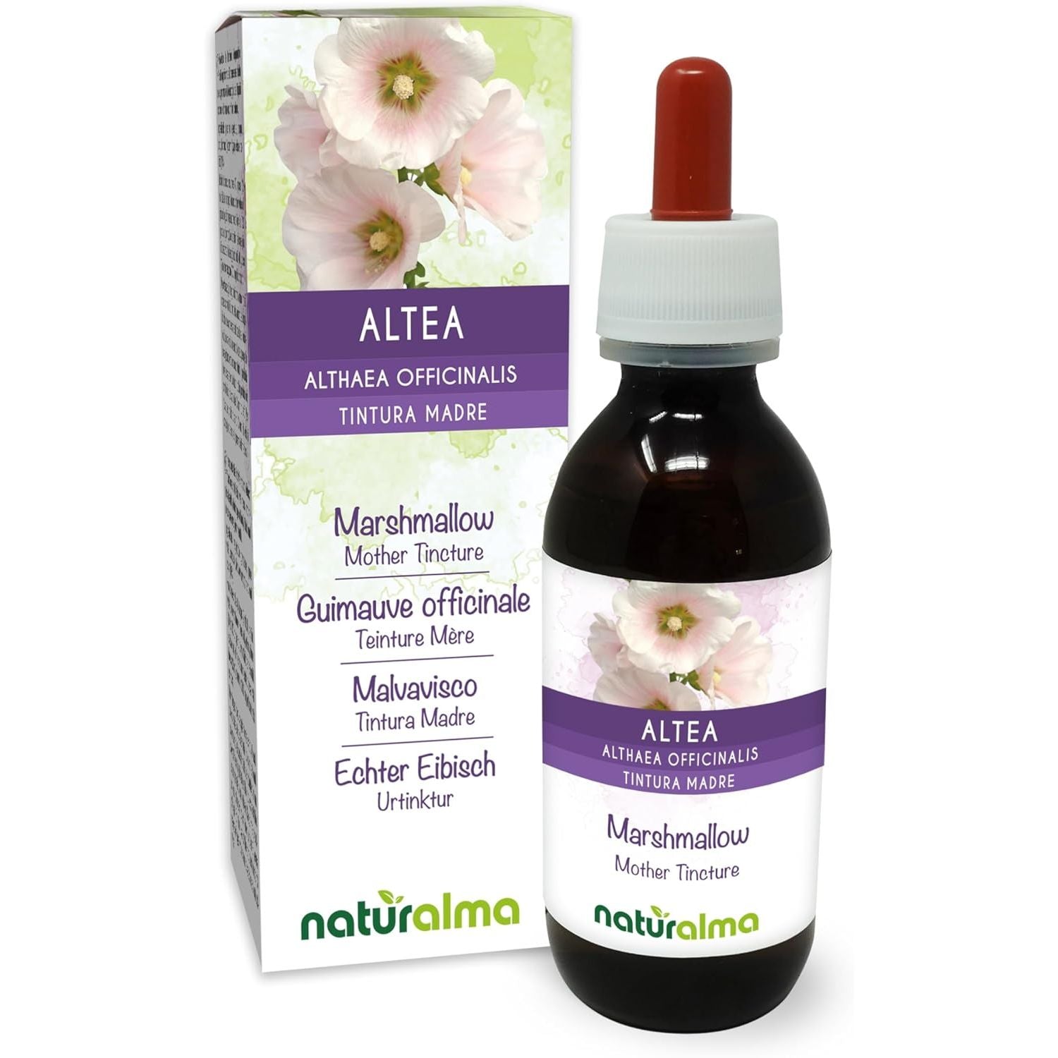Marshmallow (Althaea Officinalis) Roots Alcohol-Free Mother Tincture Naturalma - Liquid Extract Drops 120 Ml - Food Supplement - Vegan