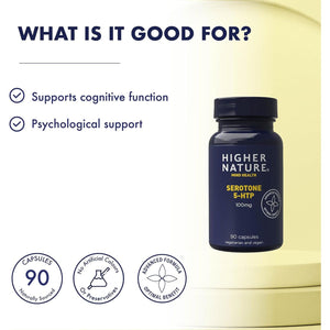 Higher Nature - Serotone 5HTP - 100Mg - Psychological Support - Natural Source of 5HTP - B Vitamins & Zinc - Vegan & Vegetarian - 90 Capsules