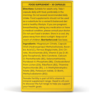 Vitl Female Fertility Supplement - 30 Vegan Capsules - Includes Folic Acid, Vitamin B12 & Zinc - Formulated with 17 Essential Nutrients & Vitamins - Conception Support for Women - 1 Month Supply