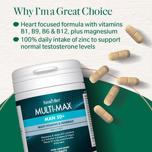 Nature'S Best Multi-Max Man 50+ Multivitamin - Targeted Support with Vitamin D, B and Magnesium for Energy & Cognitive Health for Men over 50 - UK Made - 90 Tablets (3 Months' Supply)