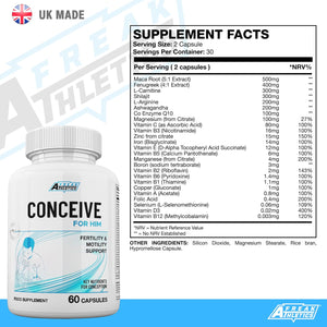 Freak Athletics Conceive for Him Fertility Supplements for Men - Male Fertility Supplements - Vitamins & Minerals plus Key Nutrients for Male Fertility & Motility 60 Capsules