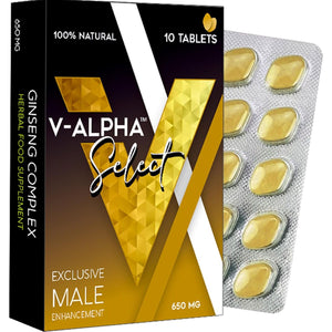 V-ALPHA Select - Longer, Stronger, and Harder – Performance and Stamina Endurance Booster Herbal Supplement for Men with Ginseng – 10 Tablets
