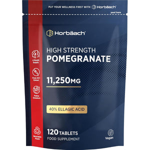 Pomegranate Extract 11,250Mg | 120 Tablets (4 Month Supply) | High Strength Vegan Supplement with 100Mg of Ellagic Acid | 45:1 Extract Formula | by Horbaach