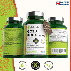 180 Gotu Kola Vegan Tablets for Adults - (6 Months Supply) 500Mg Herbal Centella Asiatica for Stress & Anxiety - UK Manufactured