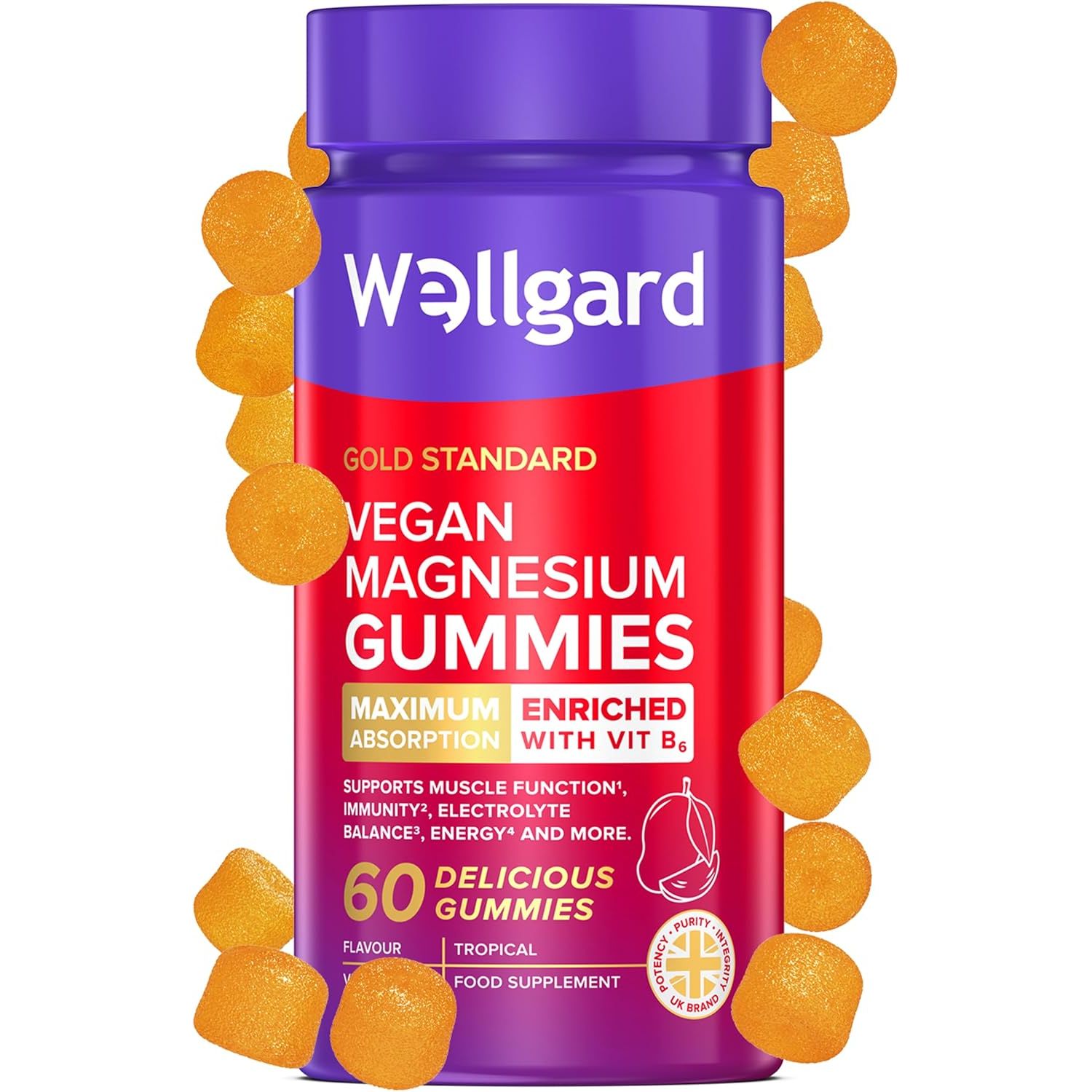 Wellgard Magnesium Gummies – Vegan Magnesium Gummies, Supports Muscle, Immunity, Electrolyte Balance, and Energy