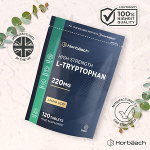 L-Tryptophan 220Mg | 120 Vegan Tablets | High Strength Amino Acid | Suitable for Vegetarians and Vegans | by Horbaach