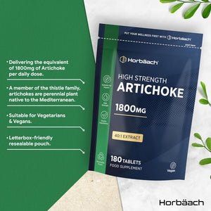 Artichoke Extract 1800Mg | High Strength Artichoke Supplement | 180 Vegan Tablets | Artichoke Leaves | by Horbaach