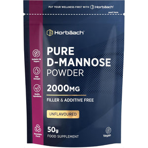 D Mannose Pure Powder 50G | 2000Mg | Unflavoured | Natural & Filler Free | Vegetarian & Vegan Friendly | High Strength Food Supplement | by Horbaach